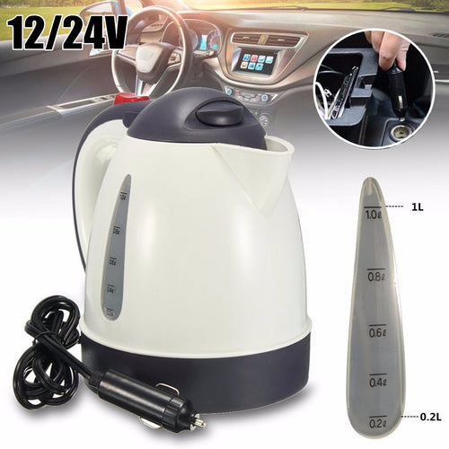 High-Grade 1000ml Car Portable Water Heater Travel Mains Kettle Auto 12V/24V for Tea Coffee 304 Stainless steel