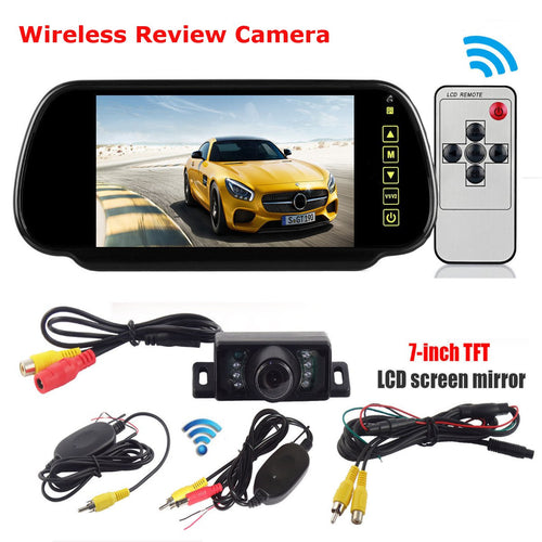 7inch LCD Mirror Monitor+IR Wireless Rearview Camera Reversing Kits Car Truck
