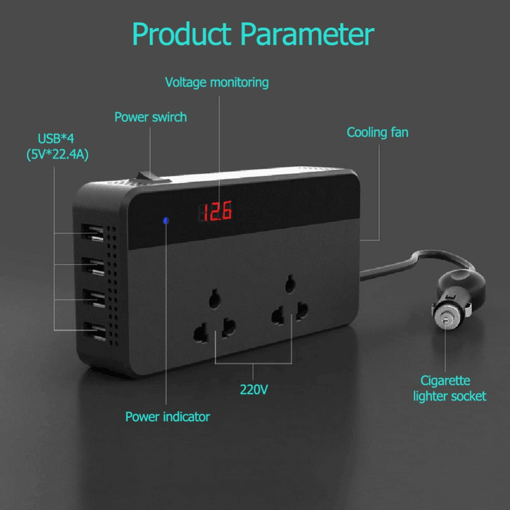 Car Inverters 200W Car Auto Power Inverter DC 12V to AC 220V with 4 USB Ports+ 2 220V Sockets Charger Splitter Car Accessories