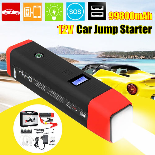 99800mAh 12V 2USB Start Best 1000A Peaks Current Car Jump Starter Starting Power Bank Auto Battery Portable Pack Booster