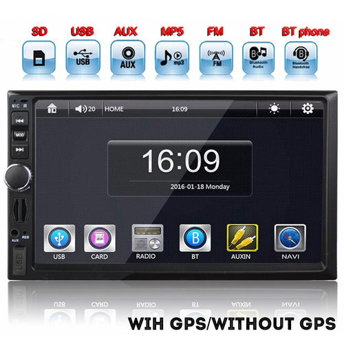 7 inch Universal Car MP5 Player With/Without GPS Audio Video MP3 MP4 SD USB bluetooth with Reverse Backup View Camera Auto