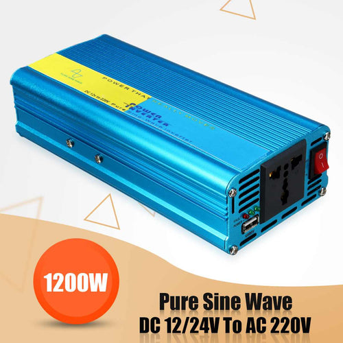DC12/24V To AC 220V P eak 1200W Pure Sine Wave Watt Power Inverter Car Caravan Camping USB Port Universal Intelligent Protection