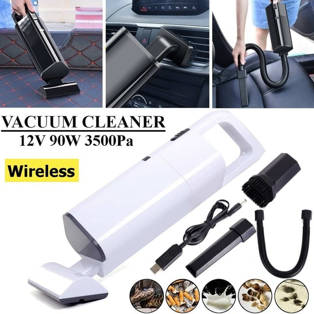 Car Vacuum Cleaner 12V 90w 3500pa Cordless High Suction Wireless Usb Portable Handheld Cleaner Wet and Dry Dual Use Rechargeable