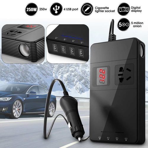 250W DC 12V to AC 220V Car Power Inverter Charger Converter Adapter 4-Port Multifunction Car Inverter