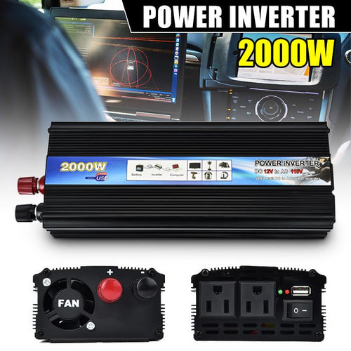 2000W-Peak Car Auto SolarPower Inverter DC 12V to AC 110V Modified Sine Wave Voltage Transformer Converter Charger Adapter