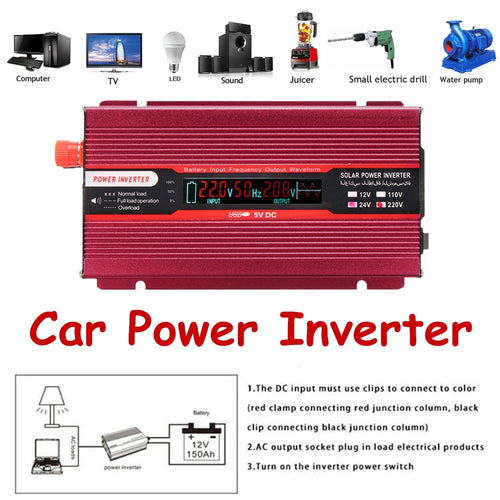 Car Power Inverter P eak 2000W 12/24V To AC 220/110V USB Modified Sine Wave Converter Universal for Home Appliances Voltage