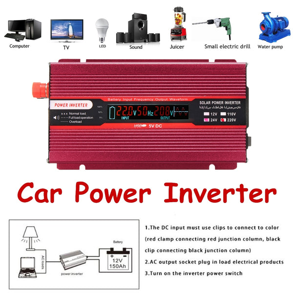 Car Power Inverter P eak 2000W 12/24V To AC 220/110V USB Modified Sine Wave Converter Universal for Home Appliances Voltage