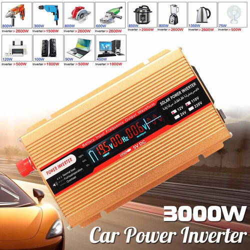 12/24V To AC 220/110V P eak 3000W Car Power Inverter USB Modified Sine Wave Converter Voltage Transformer High Conversion Sturdy