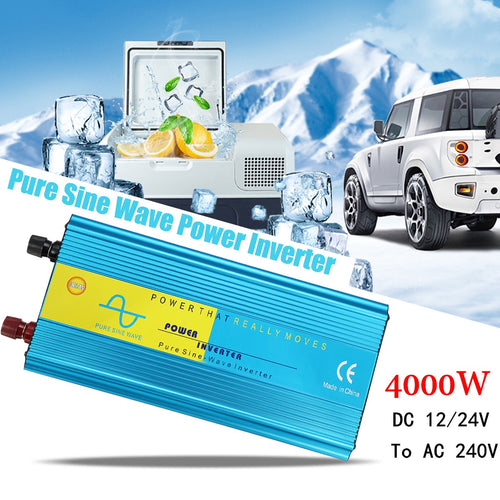 P eak 4000W 12/24V To 220-240V Pure Sine Wave Watt Power Inverter Car Caravan Camping Intelligent Protection Universal  USB Port