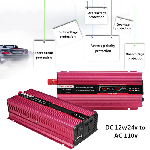Car Power Inverter P eak 2000W 12/24V To AC 220/110V USB Modified Sine Wave Converter Type Solar Voltage Display Universal