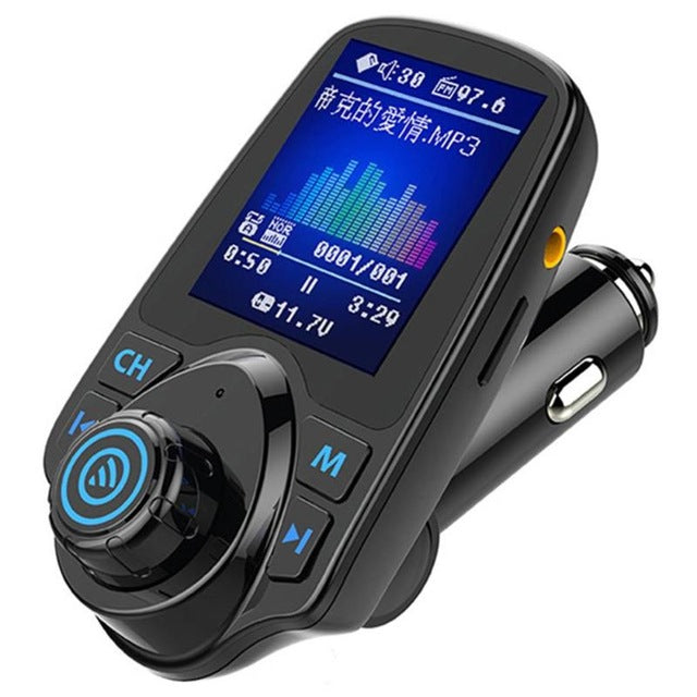 VODOOL T11D Bluetooth 4.2 Handsfree Car Kit FM Transmitter Music Player USB Charger Support TF card/U disk