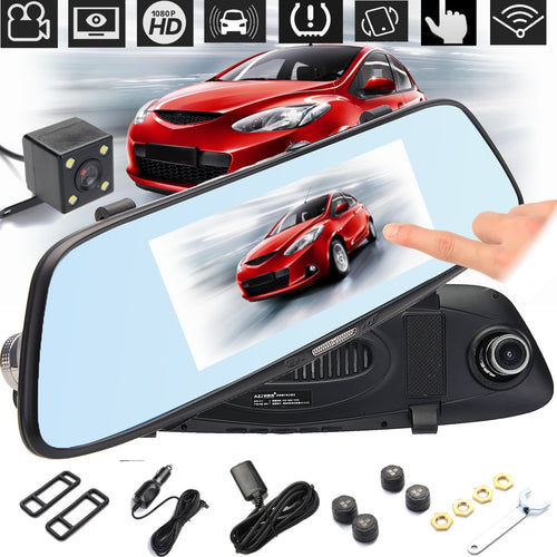 Car recorder with Tire Pressure Monitoring System 5 Inch 500W1280x720 Rear View Mirror Video Touch Dash Cam Recorder G-Sensor