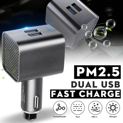PM 2.5 Auto Car Air Anion Purifier Ionizer HEPA Filter Fast Charging 3.0 USB Odor Smoke Remover
