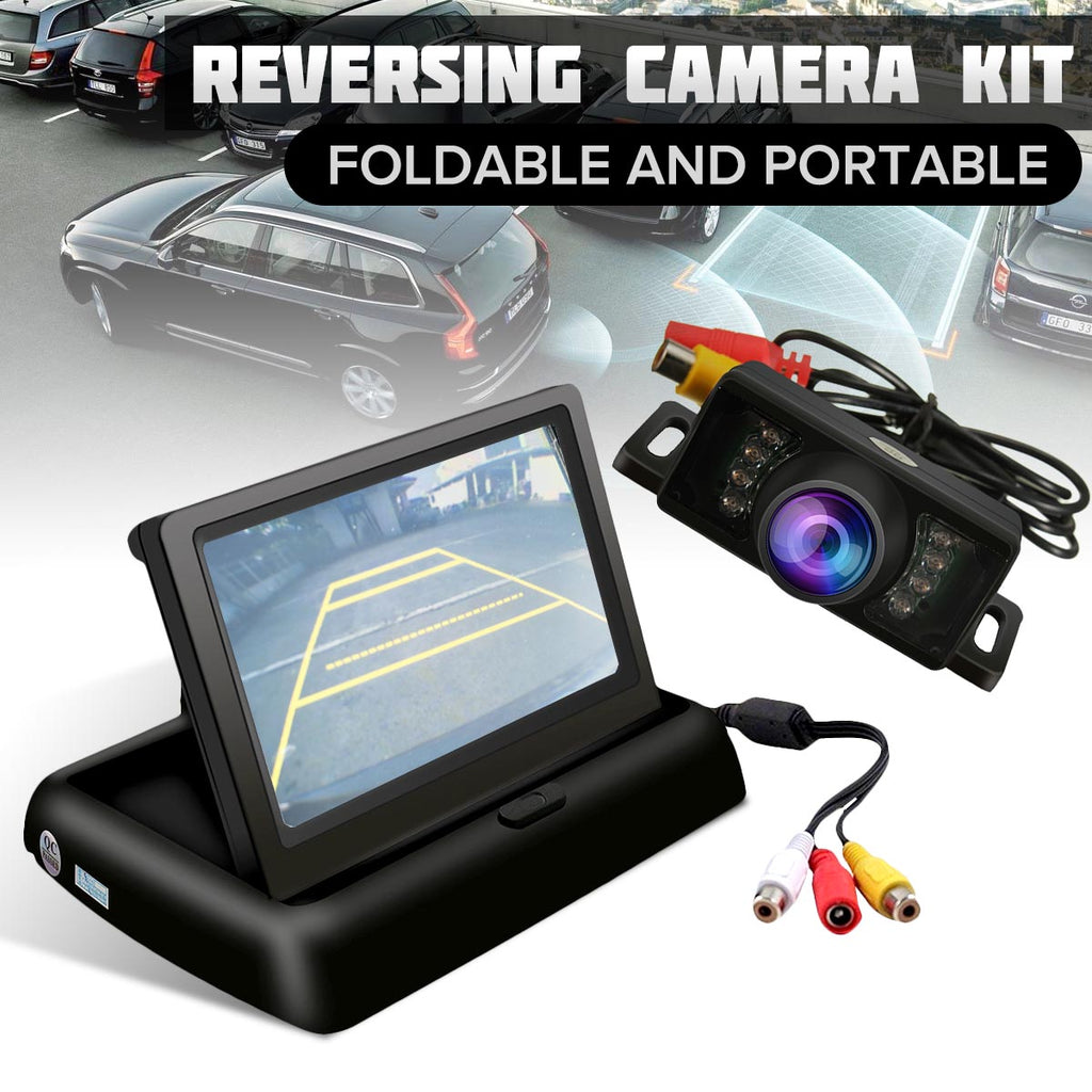 12V Car Foldable 4.3 inch Monitor Wireless IR Rearview Parking Reversing Camera Kit 120 Degree Rear View Backup Camera